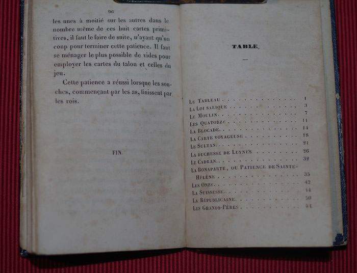 1842 book table of content of Le Livre des Patiences - Madame de F***