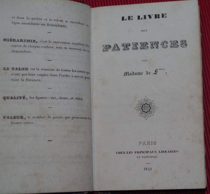 1842 book opening page of Le Livre des Patiences - Madame de F***