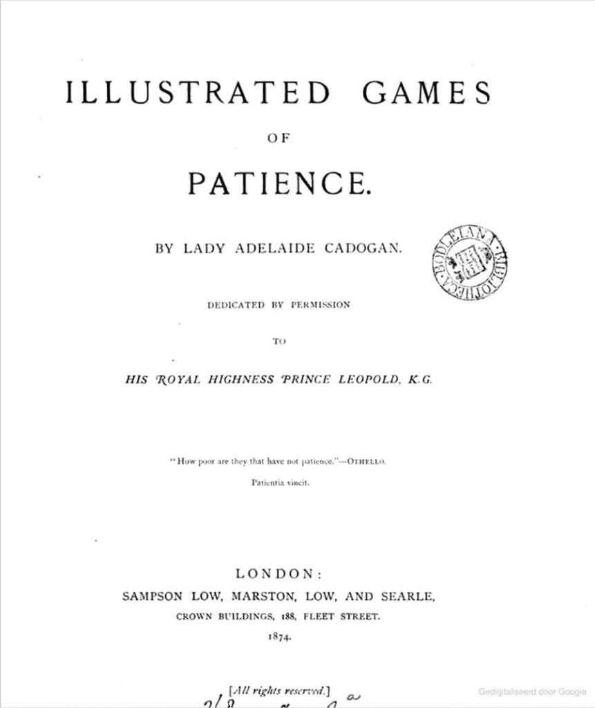 Illustrated Games of Patience by Lady Cadogan - 1874 book opening original book