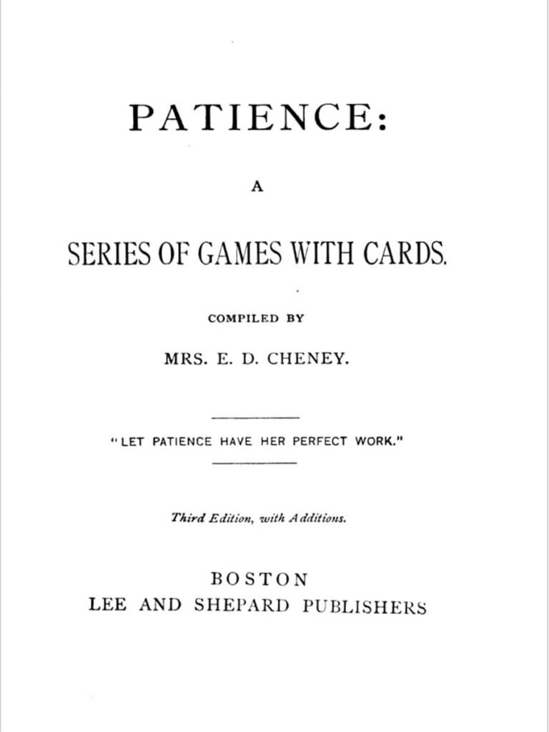 Patience A Series of Games with Cards by Ednah Dow Cheney - 1894 openingspagina