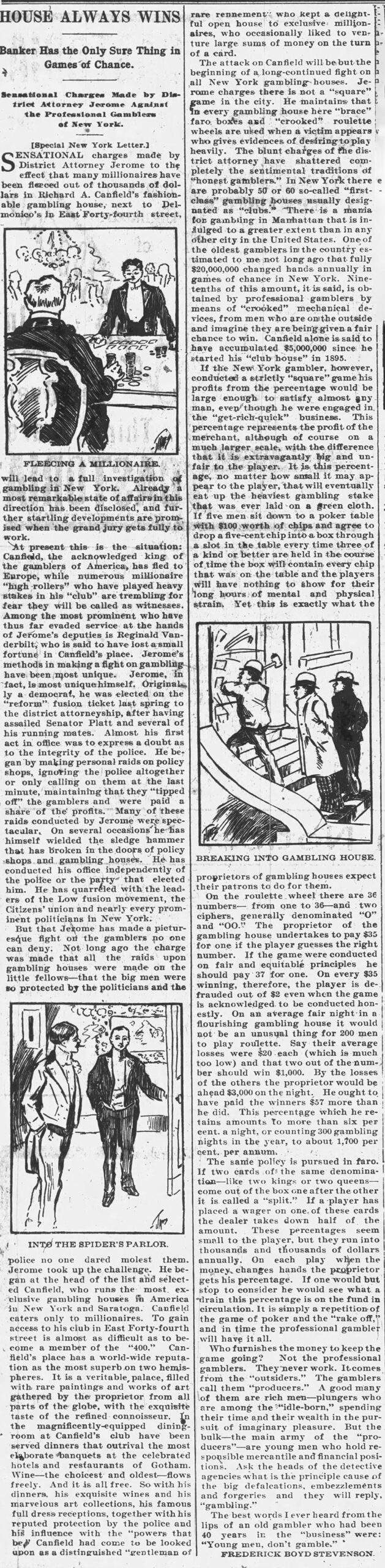 The House always wins -Banker has the only sure thing in Games of Chance - Grant County Herald - 1903 newspaper article about Canfield