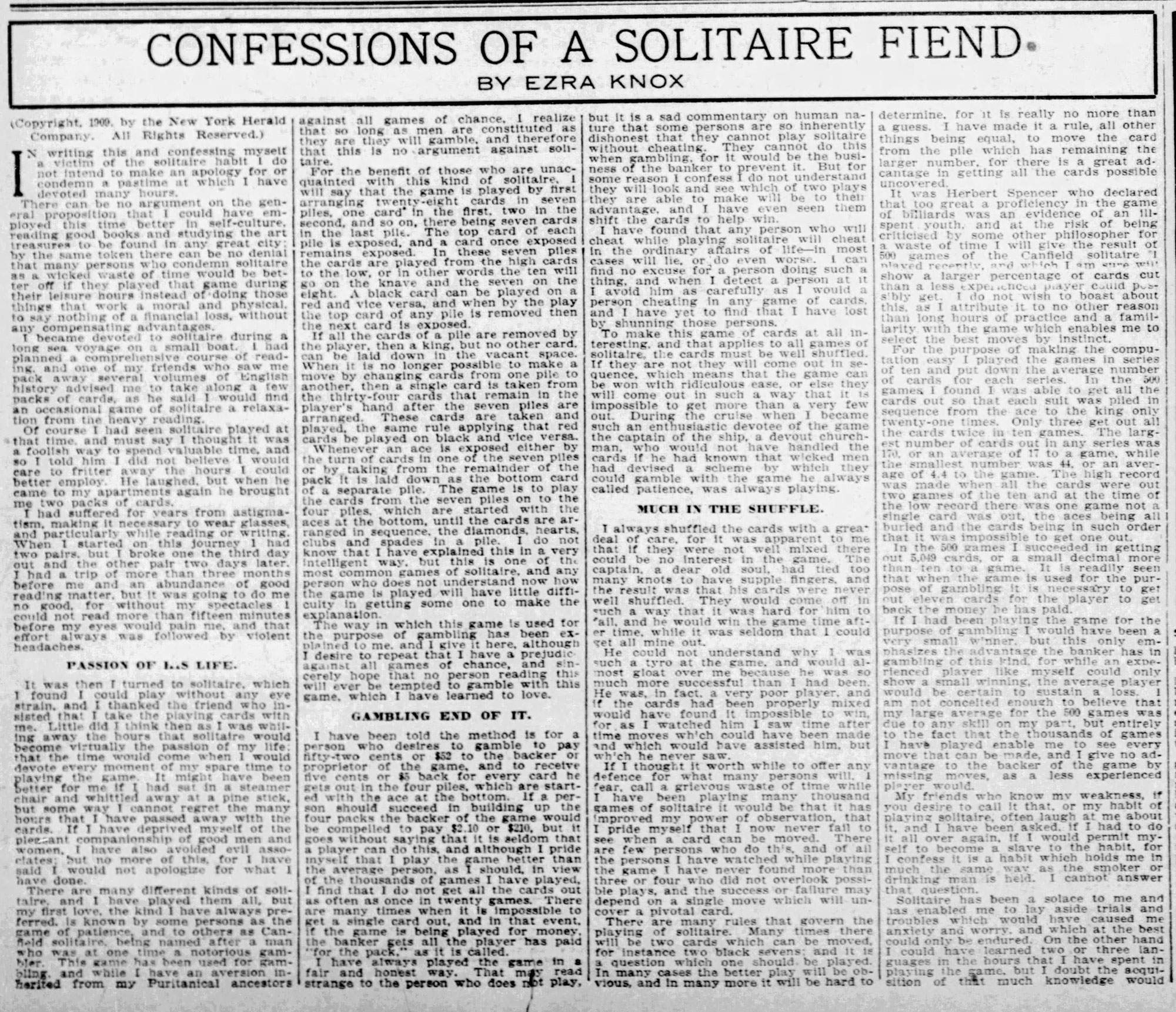 1909 Confessions of a Solitaire Friend