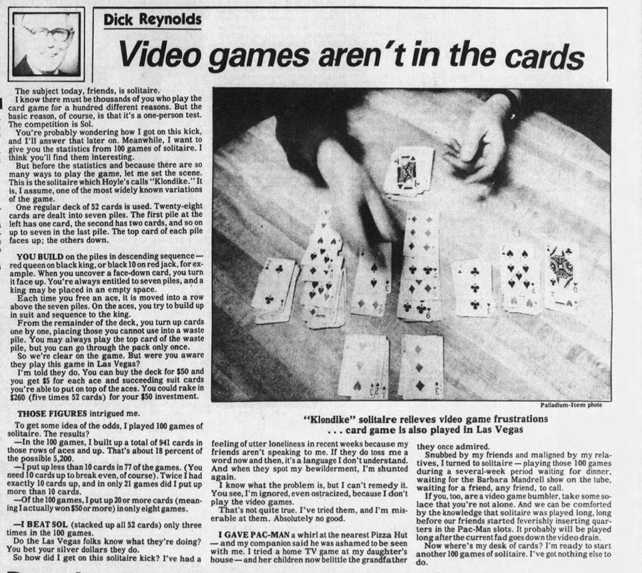 1982 videogames aren't in the cards newspaper article