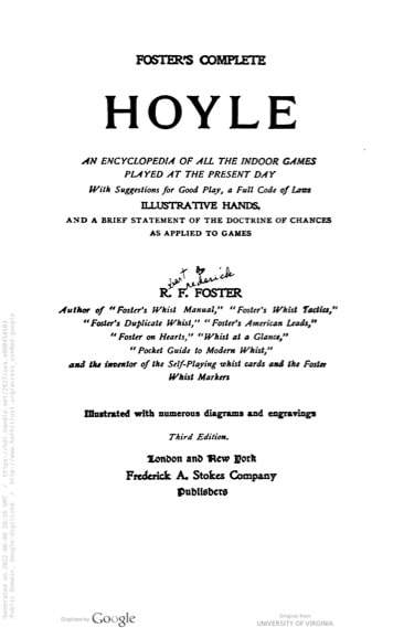 Foster's complete Hoyle; an encyclopedia of games, including all the indoor games played at the present day by R.F. Foster - 1897 opening page