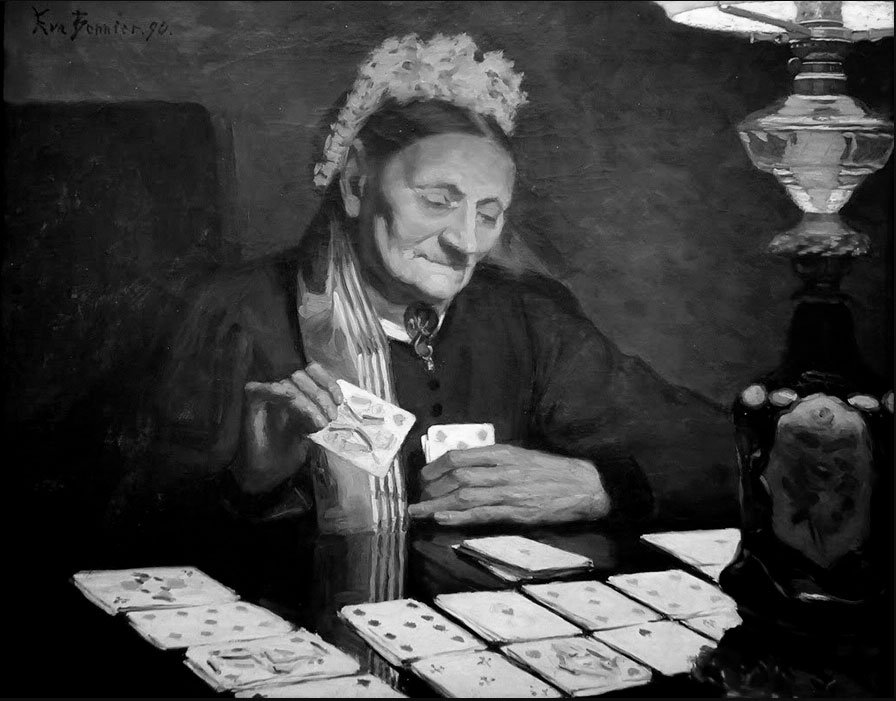Painting by Eva Bonnier Old Lady Playing Solitaire 1890