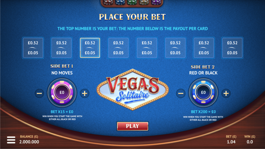 Vegas Solitaire place bet screen